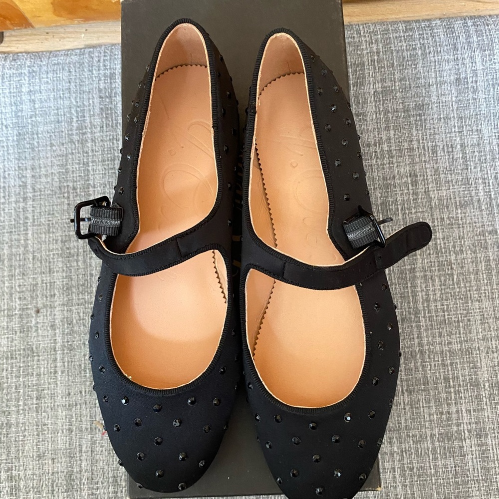 Satin Mary janes with rhinestones